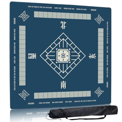 Mahjong Mat,Non-Slip and Noise Reducing Portable Mahjong Accessories | 31.5" x 31.5" with a Carrying Bag,Game Table Mat for Board Games, Card Games, Dominoes - color: Blue