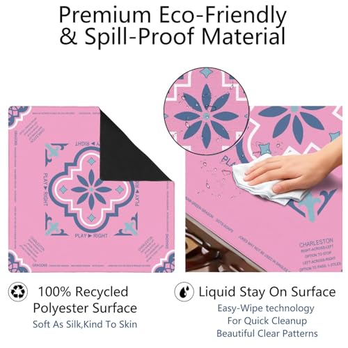 Pink Mahjong Mat with Rules, 31.5*31.5in Anti Slip American Mahjong Mat for Table, Noise Reduction, Neoprene Mah jongg Mats with Carrying Bag & 3 Dices, Mahjong Supplies Gift, Board Tile Games Mats - color: Pink01