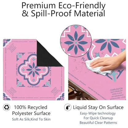 Pink Mahjong Mat with Rules, 31.5*31.5in Anti Slip American Mahjong Mat for Table, Noise Reduction, Neoprene Mah jongg Mats with Carrying Bag & 3 Dices, Mahjong Supplies Gift, Board Tile Games Mats - color: Pink01