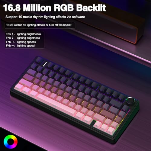 AULA F75 Pro Wireless Mechanical Keyboard,75% Hot Swappable Custom Keyboard,RGB Backlit,Pre-lubed Reaper Switches,Side Printed PBT Keycaps Mechanical Gaming Keyboards, Pink&Black - color: F75 Pro-Gradient Pink Black