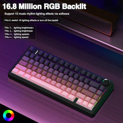 AULA F75 Pro Wireless Mechanical Keyboard,75% Hot Swappable Custom Keyboard,RGB Backlit,Pre-lubed Reaper Switches,Side Printed PBT Keycaps Mechanical Gaming Keyboards, Pink&Black - color: F75 Pro-Gradient Pink Black