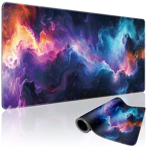 Galaxy Large Gaming Mouse Pad Desk Mat 31.5"x15.7" | Extended Mousepad, Non-Slip Rubber Base , Stitched Edges, for Computer/Laptop/Office/Home - color: Nebula Space
