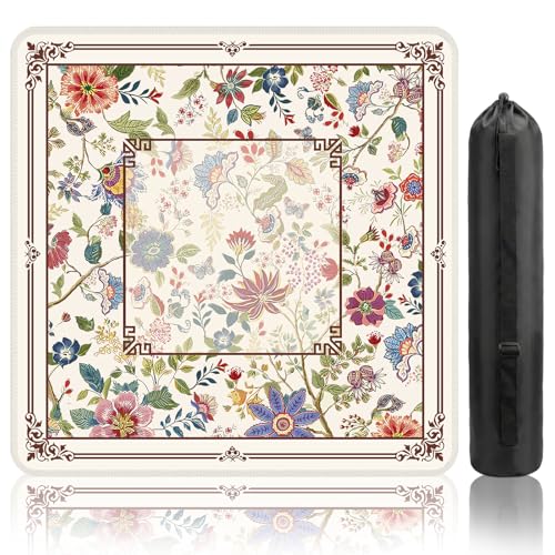 Mahjong Mat for Table (31.5 X31.5 in), Non-Slip Noise Reduction | Floral Mahjong Table Mat, Mah Jong Mat with Carrying Bag, Game Table Cover for Mahjongs Poker Card Dominoes, Christmas Gift - color: Flowers
