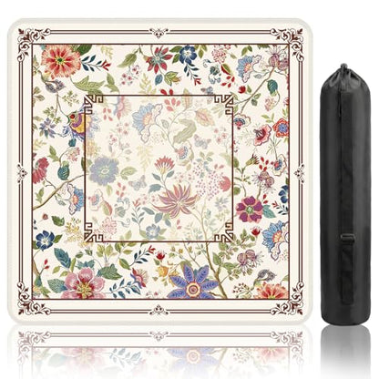 Mahjong Mat for Table (31.5 X31.5 in), Non-Slip Noise Reduction | Floral Mahjong Table Mat, Mah Jong Mat with Carrying Bag, Game Table Cover for Mahjongs Poker Card Dominoes, Christmas Gift - color: Flowers