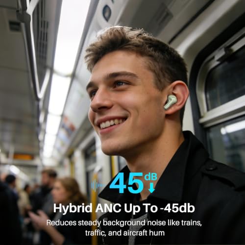 TOZO Hybrid Active Noise Cancelling Wireless Earbuds 6 Mics AI Clear Call | 68H Playtime LED Display 32 Preset EQs App Bluetooth 5.3 IPX8 Waterproof Ear Buds - color: Light Green