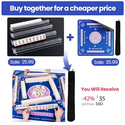Blue Mahjong Mat for Table with 4 Racks - Anti Slip Mats for Card Poker Playing Board Game Tabletop Gaming - Noise Reduction Foldable Mah jongg Table Cover - Rectangle Mahjong Pad (32" x 32")