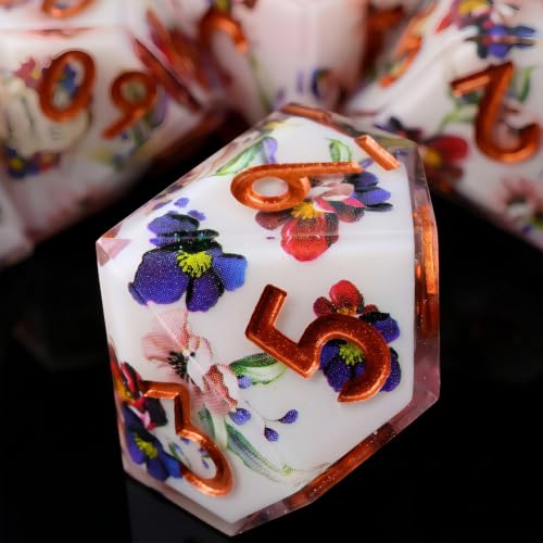 XENOLUX Resin DND Dice Set for Dungeons and Dragons, Polyhedral RPG Dice with Floral Stickers, Tabletop Board Games Accessories (L2) - color: L2