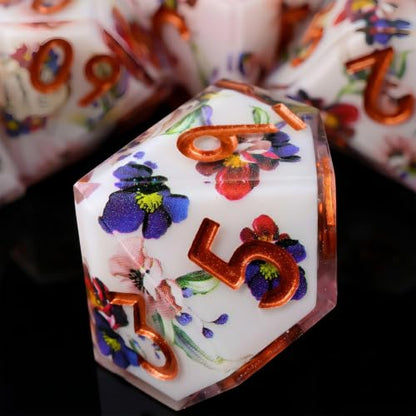 XENOLUX Resin DND Dice Set for Dungeons and Dragons, Polyhedral RPG Dice with Floral Stickers, Tabletop Board Games Accessories (L2) - color: L2