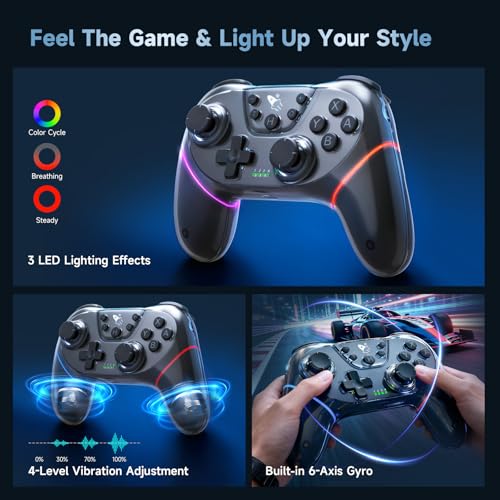 AceGamer 2 Pack Stinto Pro Wireless Controller for Nintendo Switch 2/Switch/Lite/OLED/PC/Steam, Hall Effect Joysticks & Triggers, RGB Grip, Dual Vibration/Wake-Up/Turbo/Macros/4-Way D-Pad - color: Black and White