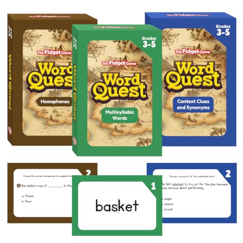 THE FIDGET GAME Word Quest, Vocabulary Building Flash Card Game, Grades 3-5 Ages 8-11, Multisyllabic, Homophones, Context Clues & Synonyms