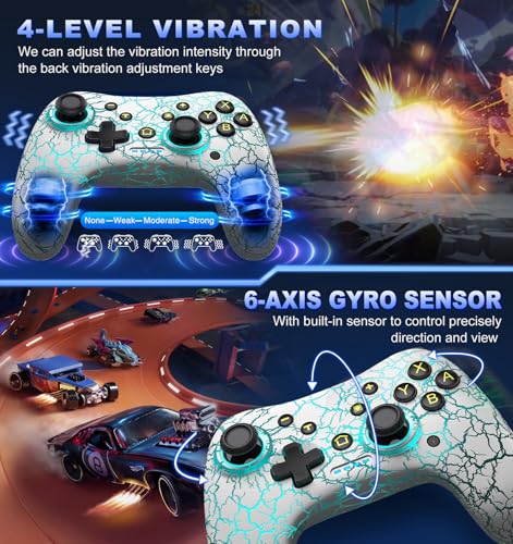 Switch 2 Controller with Hall Joystick for Nintendo Switch/Lite/OLED, Gammeefy Wireless Switch Pro Controller Compatible with Android/iOS, 9 Color Adjustable LED Switch Remote with Turbo, Macro, KeyLinker App - color: White
