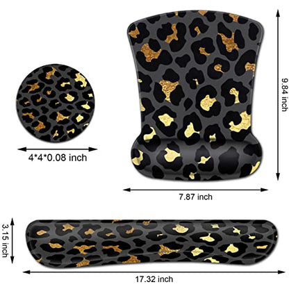 Mouse Pad with Ergonomic Wrist Support and Memory Foam Keyboard Wrist Rest, Non-Slip PU Base Gel Mouse Mat, Keyboard Palm Rest for Home Office Wireless Gaming Desk Pad Gold & Black Leopard - color: Yvb-mouse Pad -2-b-29