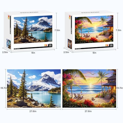 2 Pack Puzzles for Adults 1000 Pieces-Hawaii Beach & Moraine Lake Difficult Jigsaw Puzzles for Adults,Hard Jigsaw Puzzle Decorations DIY Leisure Game Toy Suitable Family Friends(27.5x20 inches) - style: Hawaii Beach & Moraine Lake