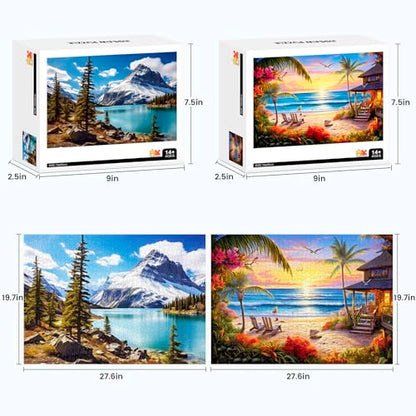 2 Pack Puzzles for Adults 1000 Pieces-Hawaii Beach & Moraine Lake Difficult Jigsaw Puzzles for Adults,Hard Jigsaw Puzzle Decorations DIY Leisure Game Toy Suitable Family Friends(27.5x20 inches) - style: Hawaii Beach & Moraine Lake