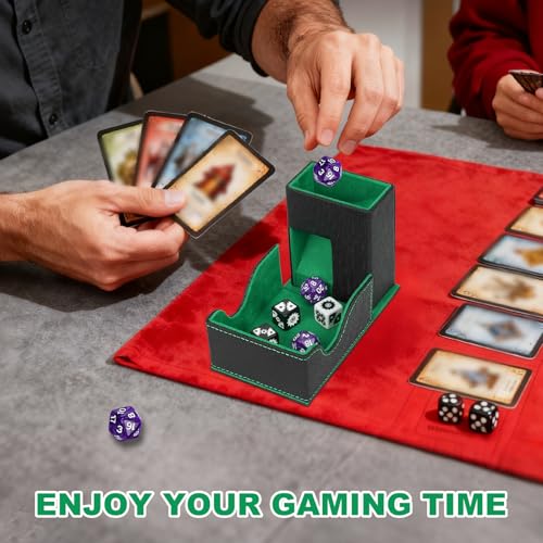 Dice Roller Tower, Magnetic Dice Tray for Rolling, Foldable Leather Dice Organizer Tower Fits for Dungeons & Dragons, MTG DM and Player, Black & Green - color: Black & Green, style: Style A
