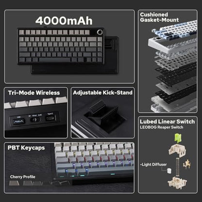 EPOMAKER X Aula F75 MAX Wireless Mechanical Keyboard with TFT Screen and Knob, Gasket Gaming Keyboard in 75% Layout, Hot Swappable, RGB Backlight, for PC/Mac/Linux (Black Gradient) - color: Black Gradient