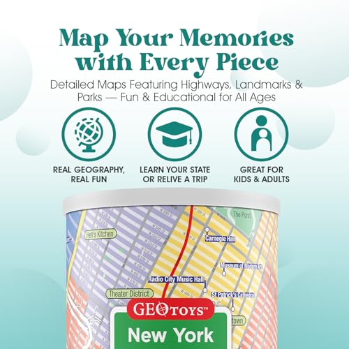 Geotoys New York City Mini City Puzzle - 100 Piece Puzzles for Kids and Adults in Portable Can, 13" x 10" Educational Travel Puzzle for Ages 7 and Up - Mini Puzzles to Learn & Explore Geography - style: New York City