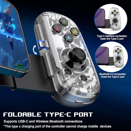 Mobile Gaming Controller for Android & ALL iPhone Series (Support USB-C & Wireless Connect) PS Remote Player Gamepad for PS5/PS4/Xbox/PC with Hall Joysticks/Turbo/Cloud Game Controller, Plug & Play - color: White