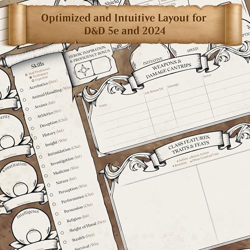 DND Character Sheets with Hand Drawn Artwork. Wet Erase Plastic Sheets Compatible with Dungeons and Dragons 5e & 2024 Player’s Handbook. Set of 2 (Green & Brown). - style: 2 pack
