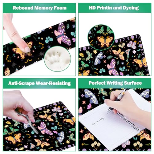 ARTSO Desk Mat Set, Black Butterfly Extended Gaming Mouse Pad with Wrist Rest Support +Keyboard Wrist Rest +Coaster, Large Cute Mousepad, Easy Typing and Pain Relief - color: Black Butterfly