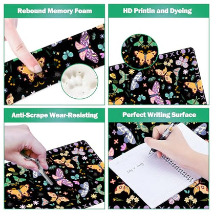 ARTSO Desk Mat Set, Black Butterfly Extended Gaming Mouse Pad with Wrist Rest Support +Keyboard Wrist Rest +Coaster, Large Cute Mousepad, Easy Typing and Pain Relief - color: Black Butterfly