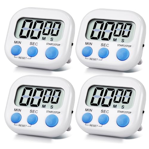 4 Pack White Digital Kitchen Timer Magnetic Digital Timer with Big Display Loud Ring Cooking Timers for Cooking, Game, Gym, Break Time, Classroom (4, White) - color: White