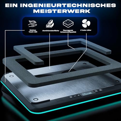 KLIM Turbofrost Gaming Laptop Cooling Pad, 16,000 RPM, RGB, USB-C/DC | 4 turbo fans, aircraft-grade aluminum, anti-dust, dual USB-C/DC power, 3 extra USB ports, up to 17.3in