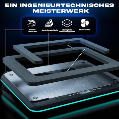 KLIM Turbofrost Gaming Laptop Cooling Pad, 16,000 RPM, RGB, USB-C/DC | 4 turbo fans, aircraft-grade aluminum, anti-dust, dual USB-C/DC power, 3 extra USB ports, up to 17.3in