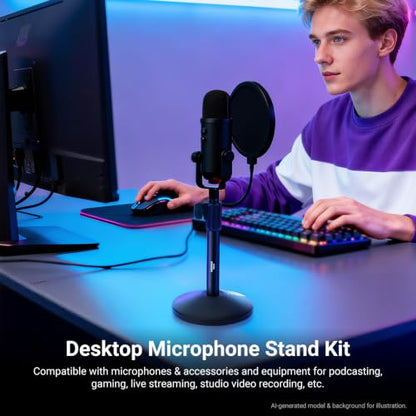 NEEWER Desk Microphone Stand, Adjustable Table Top Mic Holder Mount with 3/8" to 5/8" Screw Adapter Compatible with QuadCast SoloCast Shure Blue Yeti Snowball, Max Load 3.3 lbs, MS014 - style: MS014