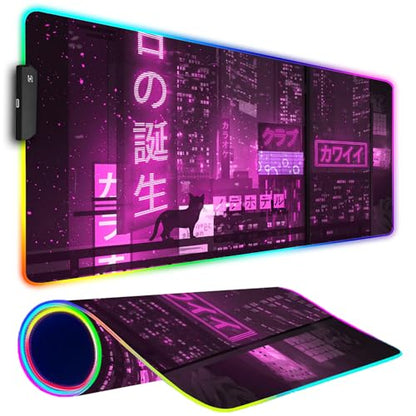 RGB Gaming Mouse Pad, Large Mousepad with Led Light, Gaming Accessories Keyboard Pad for Desk, Non-Slip Rubber Base Big Mouse Mat for Gamer, 31.5 X 11.8 Inch, Purple Anime - color: 13 Purple Anime