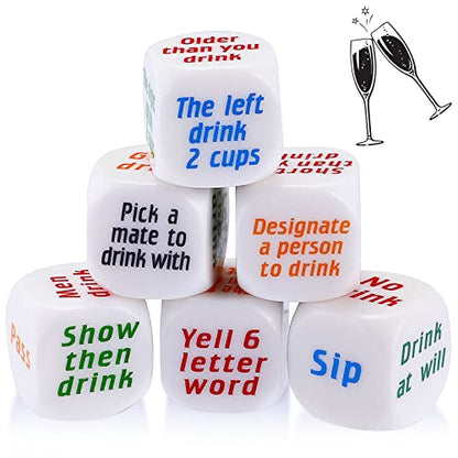 6 Pcs Drinking Dice Game for Adults, Bachelorette Birthday Halloween Party | Game Drunk Frenzy, Bar Night Accessory, White Dice Set, Fun Dare Roller for Family Friends Gathering