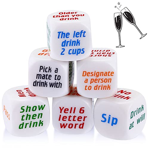 6 Pcs Drinking Dice Game for Adults, Bachelorette Birthday Halloween Party | Game Drunk Frenzy, Bar Night Accessory, White Dice Set, Fun Dare Roller for Family Friends Gathering