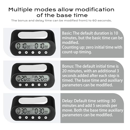 VINJOE Chess Clock Digital Chess Timer Professional for Board Games,Portable Digital Chess Clock & Game Timer with Basic,Bonus,Delay and Positive Time Features with Alarm Function Best Gifts