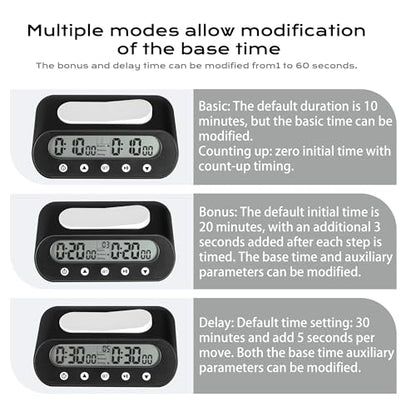 VINJOE Chess Clock Digital Chess Timer Professional for Board Games,Portable Digital Chess Clock & Game Timer with Basic,Bonus,Delay and Positive Time Features with Alarm Function Best Gifts