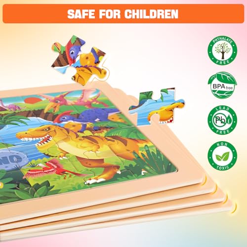 4 Packs 24 PCs Wooden Puzzles for Kids Ages 3-5, Montessori Toddler Jigsaw Puzzles, Preschool Educational Toys Gifts for Children Ages 4-8, Puzzles Boards Toys Gifts Easter Basket Stuffers - style: Animal