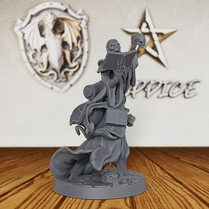 AUSPDICE Unpainted Lich Mini, DND Miniatures for Tabletop RPG-AS217 | Undead Spellcaster with Open Spellbook, Skull Relic and Flowing Robes for Fantasy Gaming, Dungeon Masters and RPG Accessories