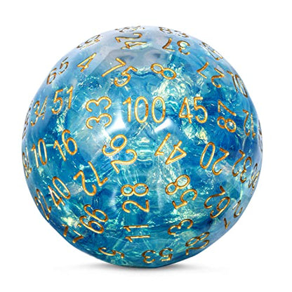 DNDND Resin D100 Dice Light Blue100 Sided Dice with Foil Paper Inside with Translucent Organza Bag for Dungeon and Dragons - color: Light Blue