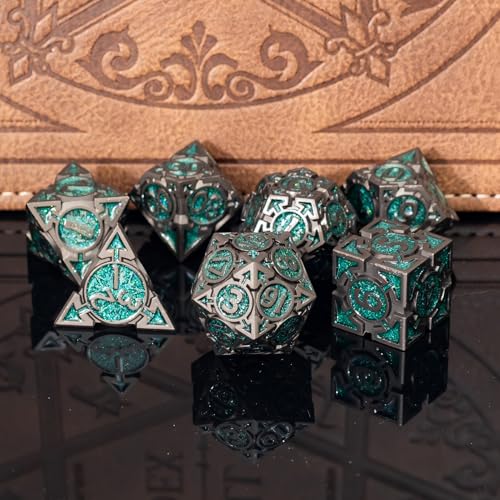 Metal DND Dice Set with Gift Box, Purple Black Sharp Edge Finish Heavy Polyhedral Dice, Designed for Dungeons & Dragons RPG DM and Players, for D&D, MTG RPG Meetings (Ranger) - color: Arrow-green