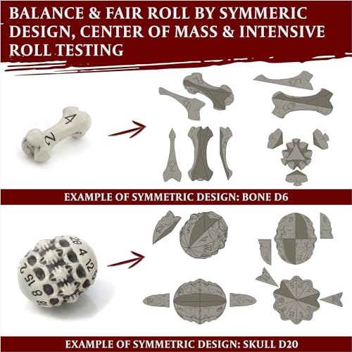 D6 Dice Set - Set of Six 6 Sided Dice - Skull & Bone Themed RPG Dice. Cool & Unique Gift and Compatible with Dungeons & Dragons (DND), D&D, Pathfinder, D and D. (Cleaned Bone White) - color: Cleaned Bone White, style: Six D6