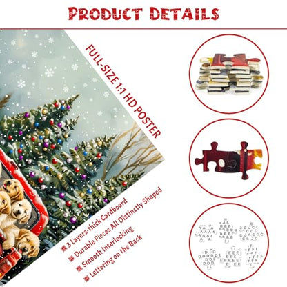 1000 Piece Puzzle for Adults - Cute Puppies Christmas Puzzle, Letters on Back, Golden Retriever Christmas Vacation Jigsaw Puzzles, Challenging Puzzles for Teens Seniors - 27.6 x 19.7 inches - color: Christmas Puppies