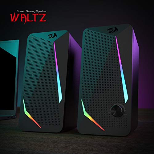 Redragon GS510 RGB Desktop Speakers, 2.0 Channel PC Computer Speaker with 4 Colorful LED Backlight Modes, Enhanced Bass and Easy-Access Volume Control, USB Powered w/ 3.5mm Cable - color: Black