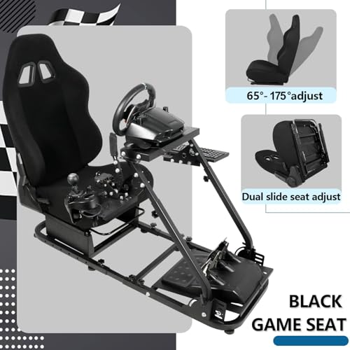 Minneer Foldable Racing Flight Simulation Cockpit with Black Seat Fit for Logitech X56 X52 G920,for Thrustmaster T248,for Fanatec,Double Levers Gaming Wheel,Stand Wheel Pedal & Handbrake Not Included