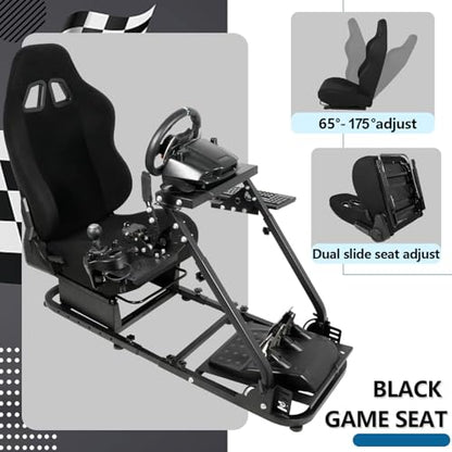 Minneer Foldable Racing Flight Simulation Cockpit with Black Seat Fit for Logitech X56 X52 G920,for Thrustmaster T248,for Fanatec,Double Levers Gaming Wheel,Stand Wheel Pedal & Handbrake Not Included