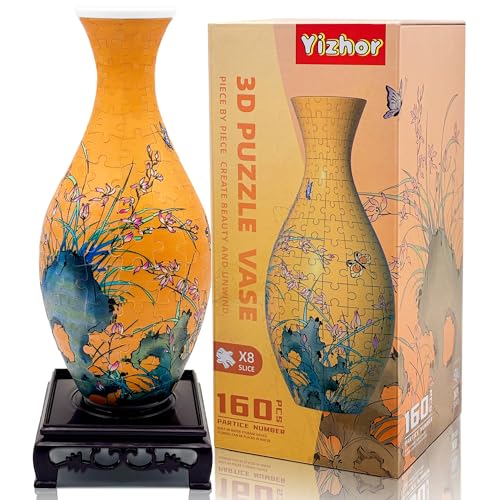 3D Puzzle Vase for Adults, 160-Piece DIY Flower Vase Puzzle | Curved plastic DIY craft kit, unique flower vase for flower arrangements, housewarming gifts and home decor - color: Orange Orchid
