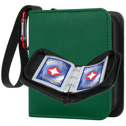 GEAoffice Small 1 Pocket Card Binder Holds 80 Cards, Zip Close, Green | Super Lightweight, 40 Removable Acid-free & Non-PVC Sleeves, PU Leather, Card Album Binder for TCG, MTG, Sports&Games, Gifts - color: Green-Dia