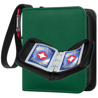 GEAoffice Small 1 Pocket Card Binder Holds 80 Cards, Zip Close, Green | Super Lightweight, 40 Removable Acid-free & Non-PVC Sleeves, PU Leather, Card Album Binder for TCG, MTG, Sports&Games, Gifts - color: Green-Dia
