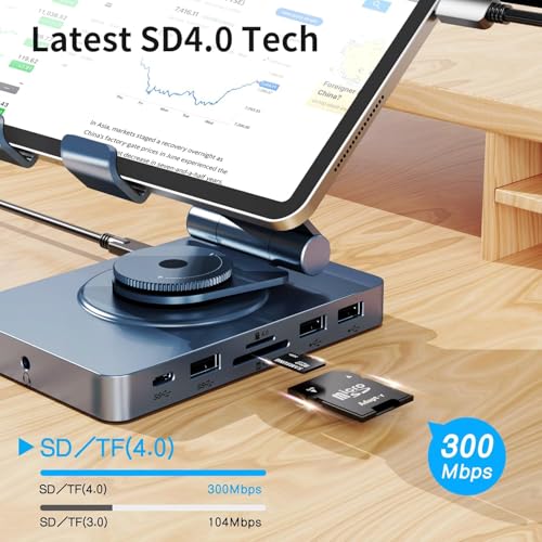 Versatile USB C Docking Station for iPad (USB-C), 11-in-1 with SD TF 4.0 Reader, 4K@60Hz HDMI, RJ45, Audio, USB A, USB c, Rotatable, Also for Tablet, Steam Deck, ROG Ally, Legion Go, with 65W Adapter - style: With 65W Charger