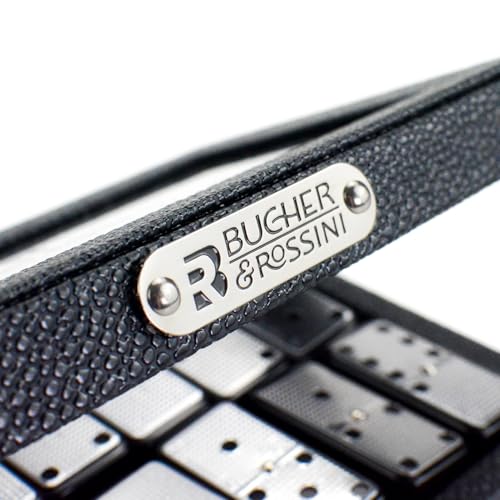 Bucher&Rossini Metal Surface Dominoes Set Double 6 - Classic Black Domino's Game Set with Silver Metal Surface Dominos Set for Adults and Kids Ideal Gift for Domino Players or Family Game Night - color: Silver New - Double 6