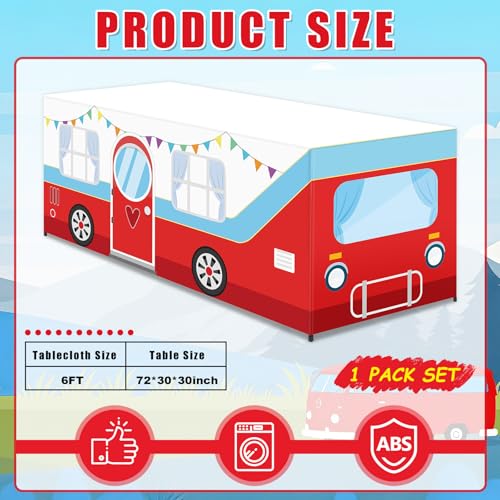 6 Ft Camping Tablecloths Birthday Party Decorations Camper Theme Table Cover Washable Fabric Polyester Summer Camp Rectangle Table Covers Protector for Woodland Birthday Forest Party Decorations - style: Camping