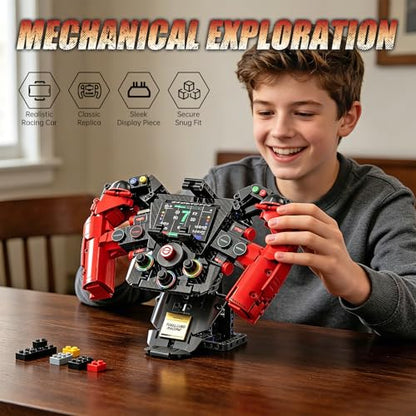F1 Racing Steering Wheel Building Set,Mechanical Sim Driving Wheels-971 PCS | Compatible with LEGO F1 Merchandise, Concept Red Model Collectible Gift for Teens Boys 10+ Adults - color: Red